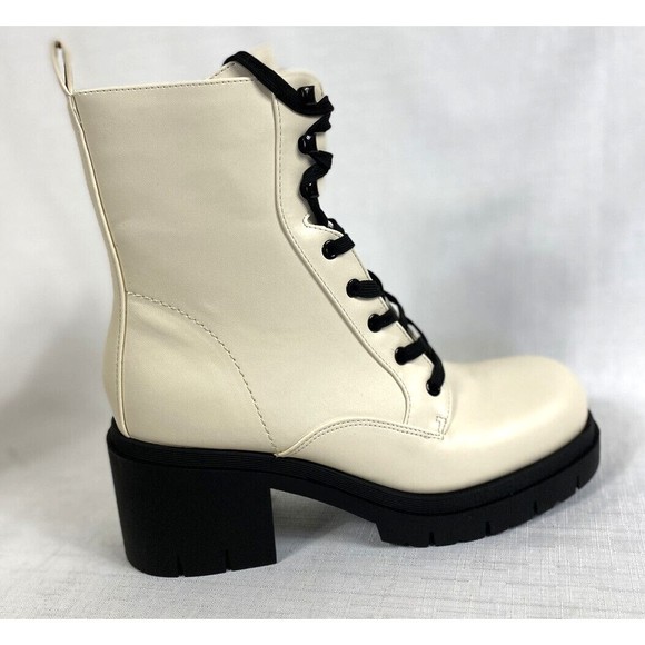 Nine West Combat Boots Platform Women's Size 10M Cream Black Lace Up Steam Punk - Picture 5 of 12
